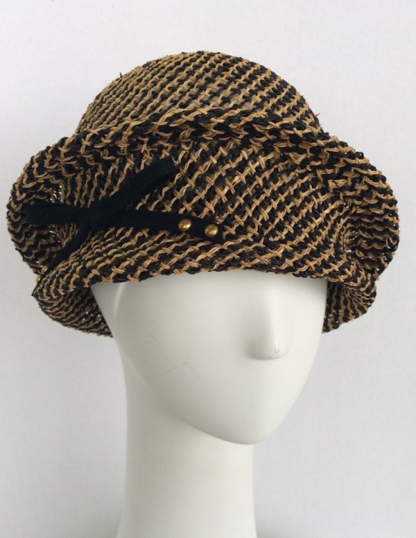 Straw cloche with rolled band by What a Great Hat